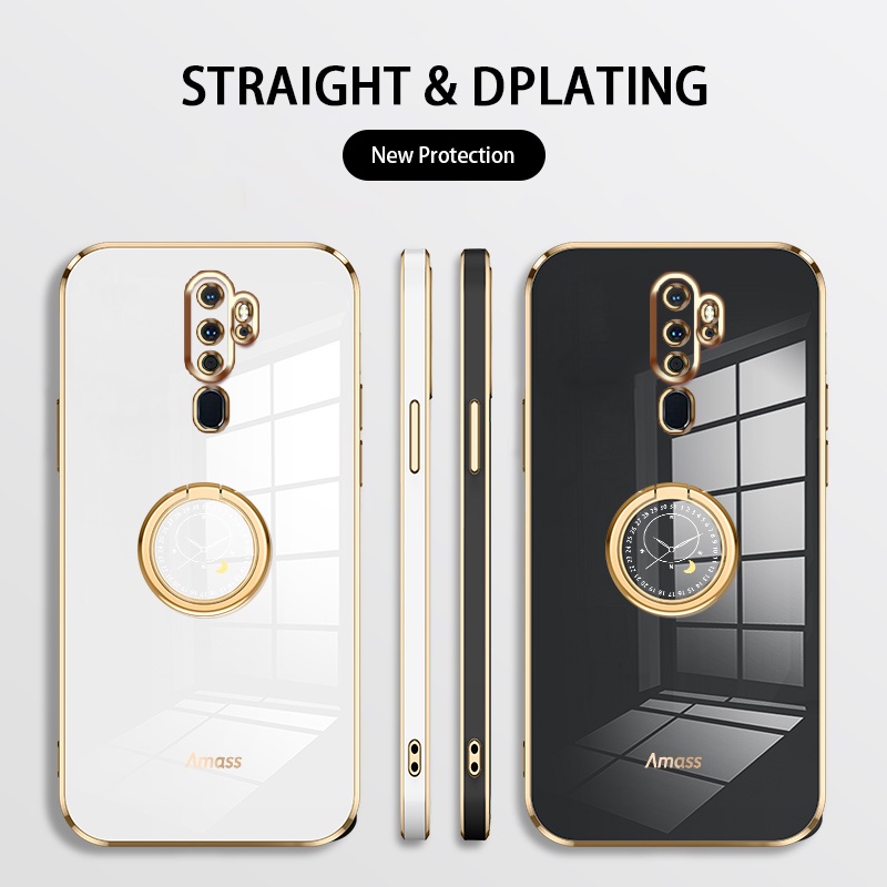 Andyh Casing Ponsel Silikon Ultra Tipis Untuk OPPO A9 2020 A5 2020 Deluxe Perlindungan Jatuh Band Emas Dengan Cincin Jam Dan Lanyard Gratis