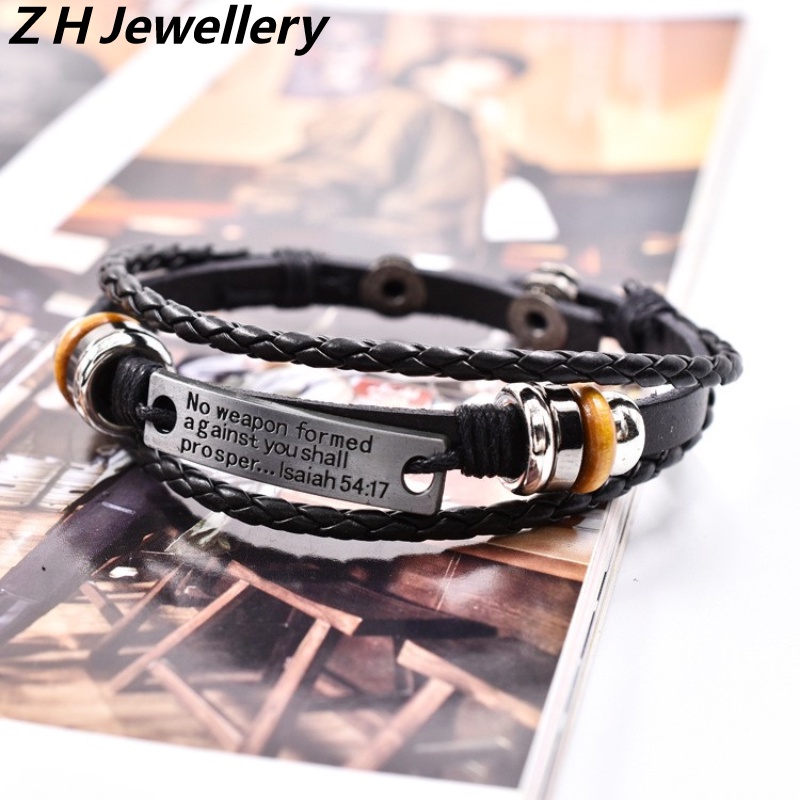 Z H Perhiasan Vintage Sederhana Huruf Rock Gelang Kulit Pria Dan Wanita Fashion Stainless Steel Cinta Pasangan PU Gelang Punk Pesta Perhiasan Aksesoris