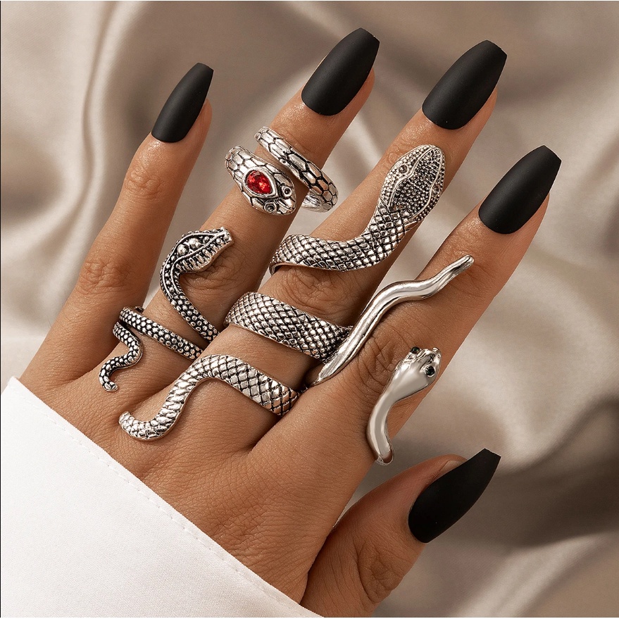 4pcs/set Bohe Ular Cincin set Untuk Wanita Pria Geometri Kristal Bukaan Hewan Berlebihan Cincin Pesta Perhiasan Aksesoris