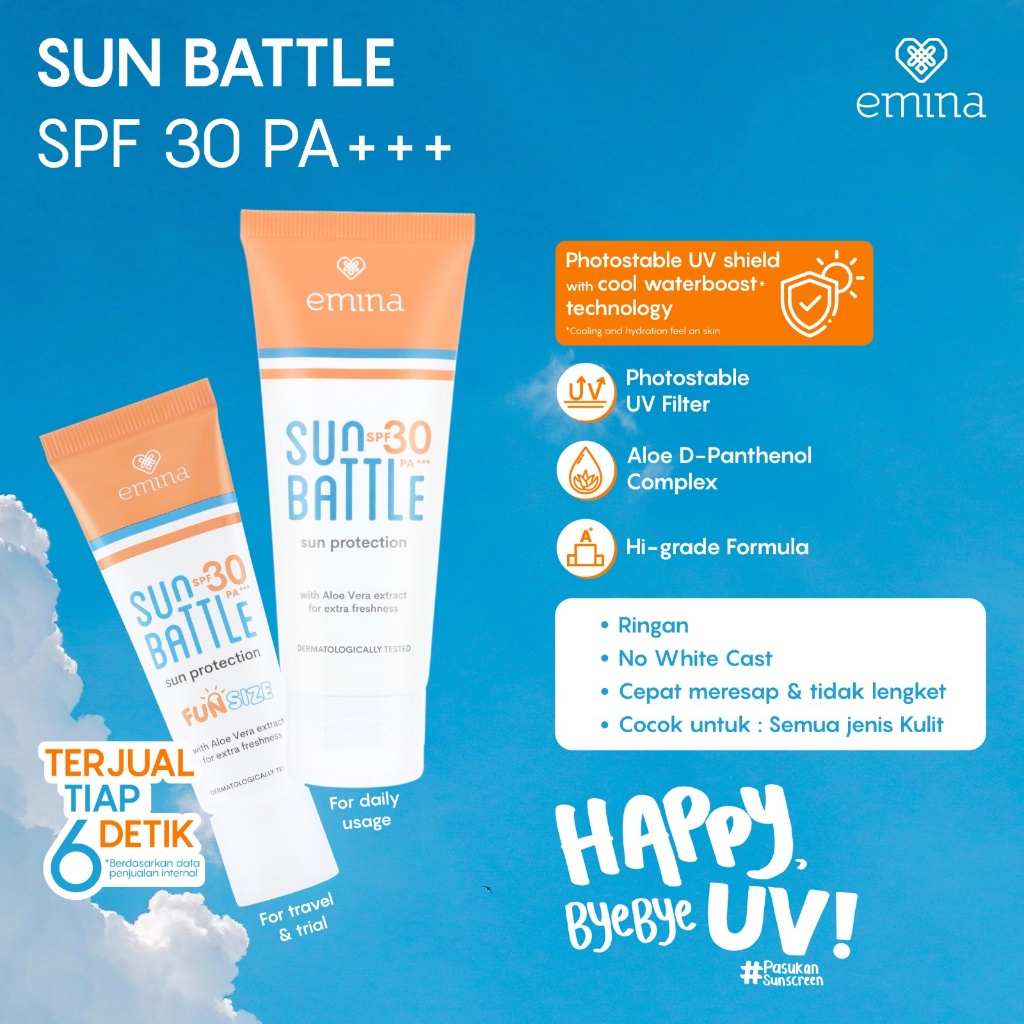 Emina Sun Battle SPF 30 PA+++ 60 ml &amp; 23 ml ✅ BPOM