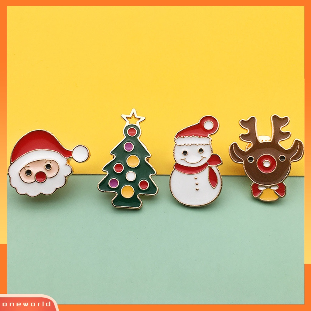 [ONE] Bros Natal Lucu Kartun Enamel Festival Dekoratif Electroplating Perhiasan Hadiah Unisex Santa Claus Xmas Pohon Rusa Salju Lencana Topi Denim Kerah Pin Aksesoris