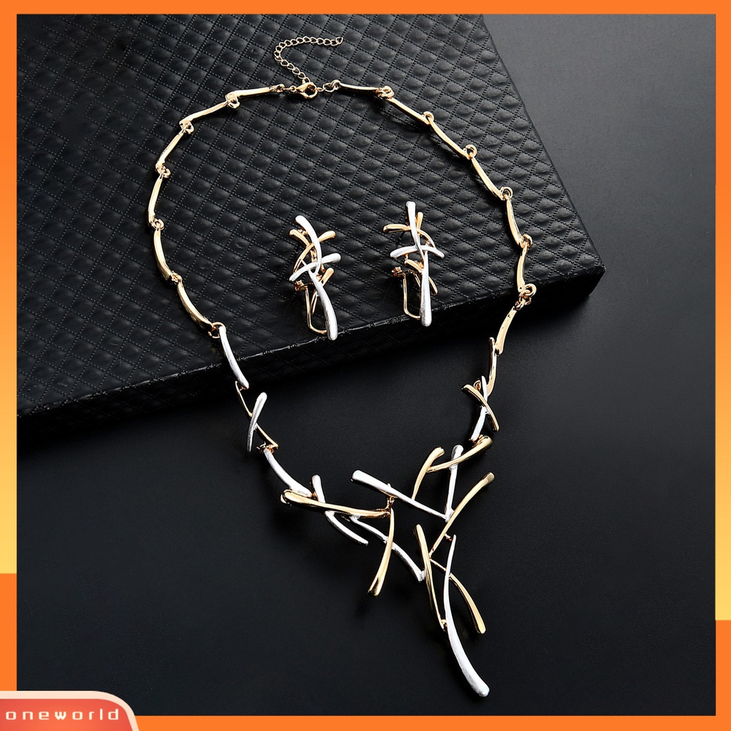 [ONE] 1set Set Kalung Anting Portabel Tahan Korosi Paduan Cabang Pola Salib Wanita Set Perhiasan Untuk Pakaian Sehari-Hari