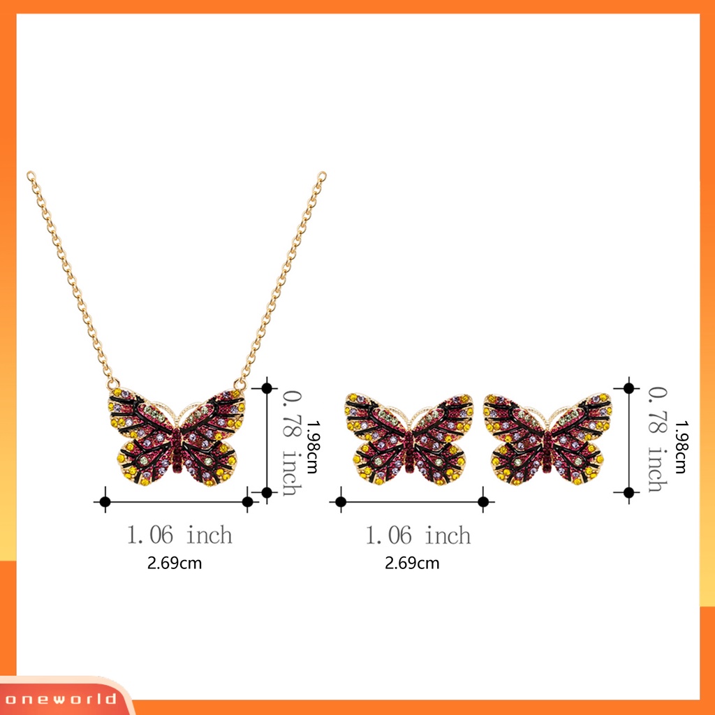 [ONE] 1set Set Perhiasan Bersinar Kupu-Kupu Berbentuk Temperamen Menarik Kilau Cerah Dekorasi Electroplating Lady Dress Leher Rantai Anting Wanita Aksesori