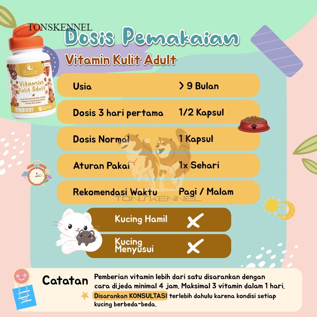 Olive Care Vitamin Kucing MASALAH KULIT DEWASA untuk Bulu Rontok, Jamur, Kutu, Scabies, Ringworm, Ruam dan Radang Kulit