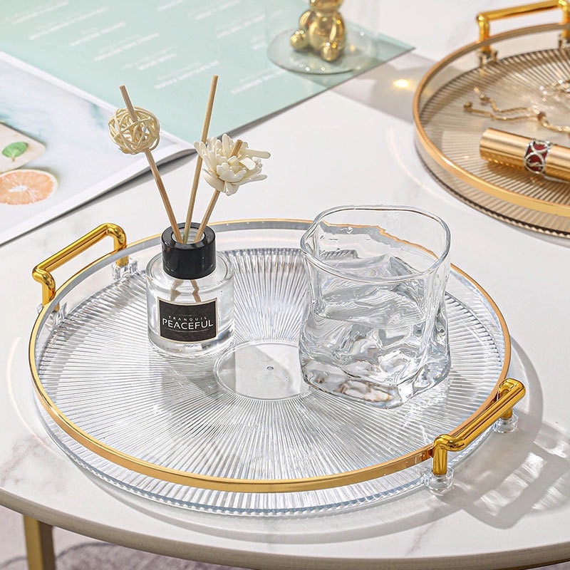 【COD】Nordic Luxury Tray/Dekorasi Nampan Tray Mewah/Luxury Tray/Nampan Dengan Pegangan Handle Gold/Snack Fruit Tray