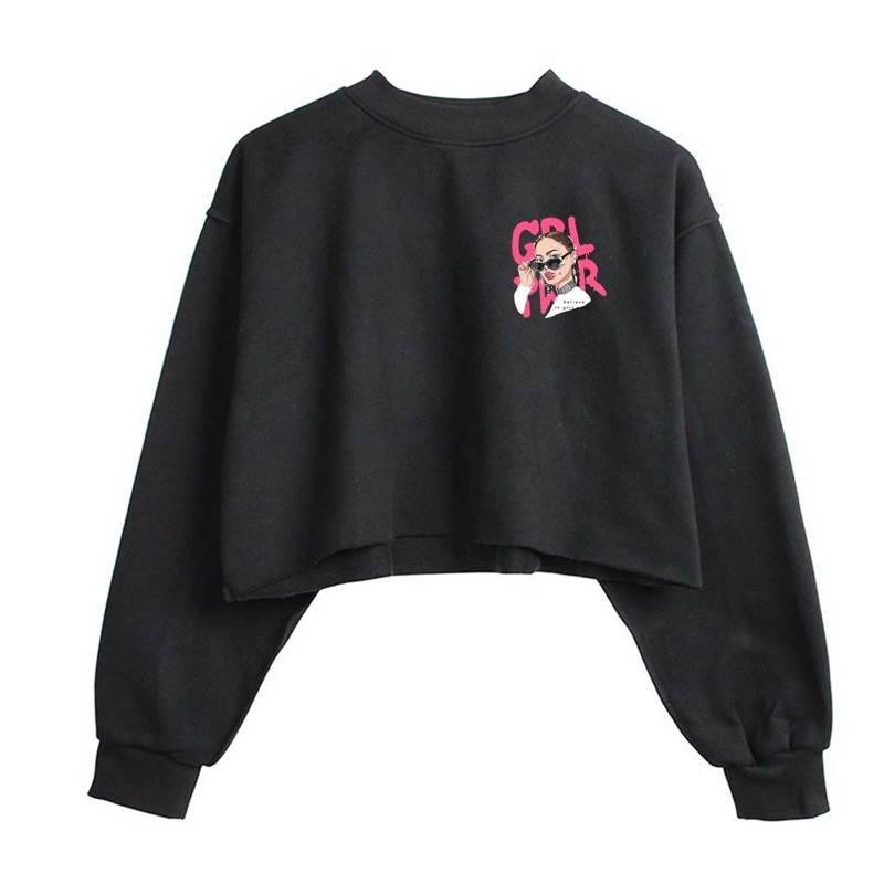 BEFAST - ZGW OOTD WANITA SWEATER RIZA / Sweater Crop GRL PWR Fleece (LD 110, P 43) / Atasan Wanita Lengan Panjang / Sweater Crop Terbaru / Fashion Kekinian Remaja ABG Trendy / Outfit Daily Wanita Hangout / Sweater Motif Terlaris