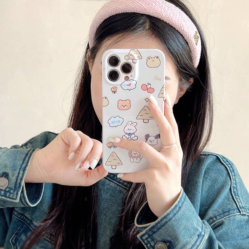 IPHONE Casing Plastik Keras Kartun Animal Bagus HP iP Iphone14+Plus X XS XR 11 12 13 Pro Max FTD Woman Girl Casing Apple