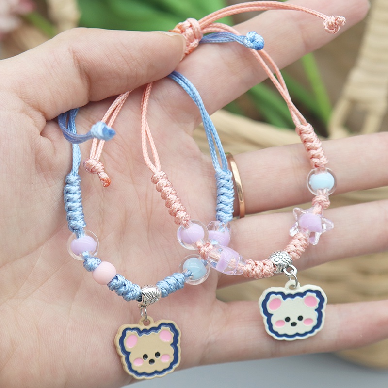 1 Pcs Gadis Dikepang Tali Gelang Beruang Liontin Wanita Gelang Kerajinan Hadiah Ulang Tahun Aksesoris Fashion