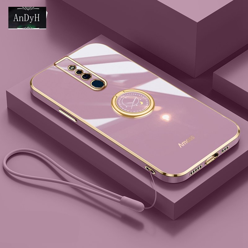 Andyh Casing Ponsel Silikon Ultra Tipis Untuk OPPO F11 Pro Deluxe Proteksi Jatuh Pita Emas Dengan Cincin Jam Dan Lanyard Gratis