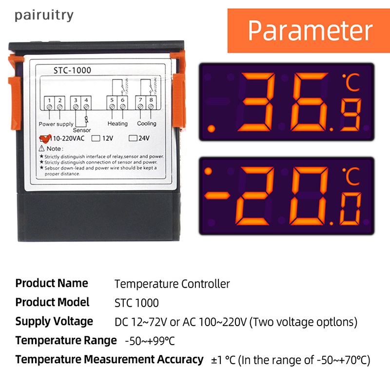 Prt LED Berkualitas Universal Digital STC-1000 Temperature Controller Thermostat DC12V DC24V AC110-220V Controller PRT