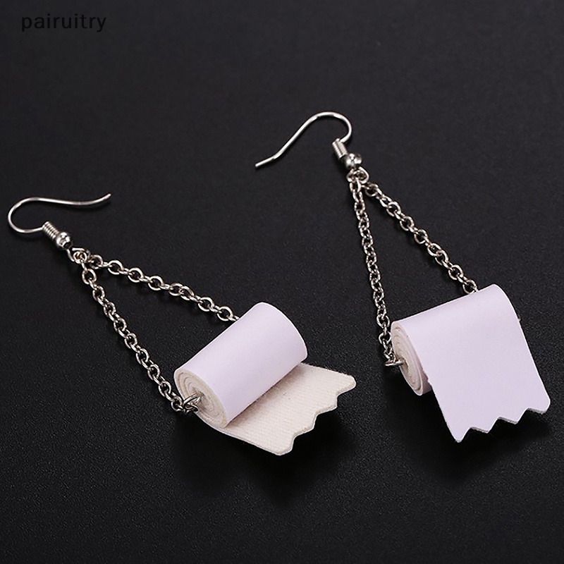 Prt 1pasang Fashion Roll Paper Drop Earrings Lucu Toilet Paper Earrings Wanita Gadis Perhiasan Kreatif Rantai Menjuntai Anting 3D Tissue PRT