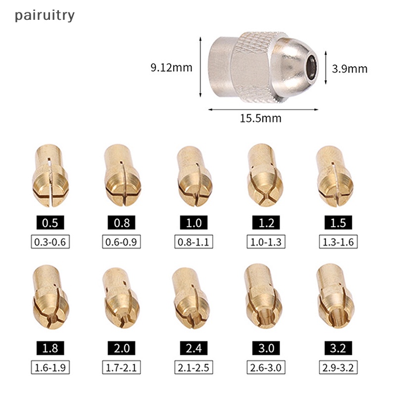 Prt 10 /11pcs Collet Chuck Bor Mini 0.5-3.2mm Diameter 4.8mm Shank Brass Chucks Untuk Dremel Rotary Tool Power Tool Aksesori PRT