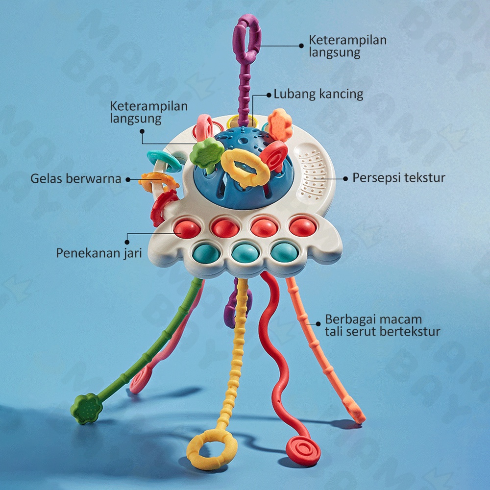 Mamibayi Pop It Teether Mainan Edukasi Sensorik Tarik Panjang Mainan Gigitan Bayi