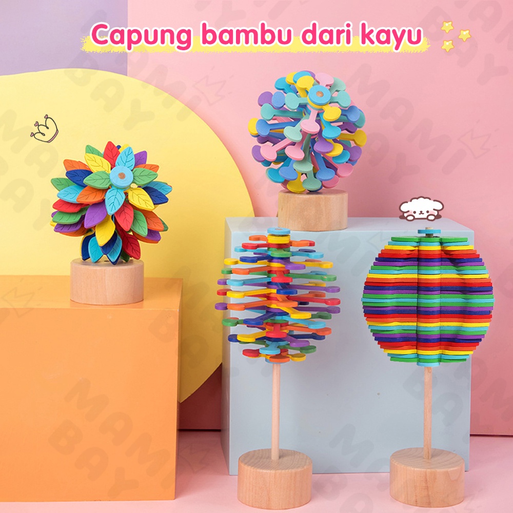 Mamibayi Puzzle Kayu Mainan Edukasi Anak Mainan Lolipop Berputar Ornamen Kayu Berputar