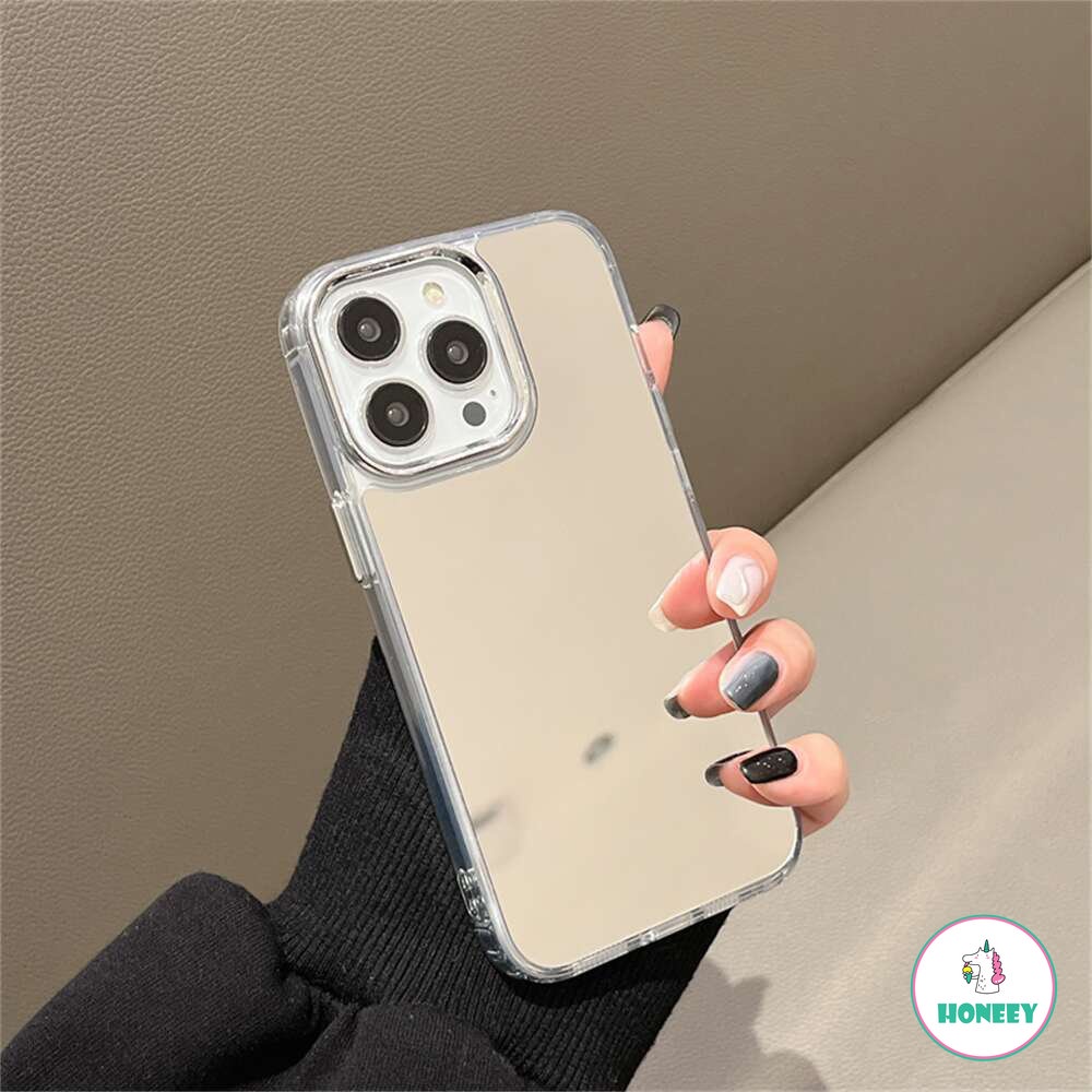 IPHONE Casing Ponsel Cermin Sederhana Kompatibel Untuk Iphone14 13 12 11 Pro Max 14promax Tombol Dilapisi Shockproof Cover