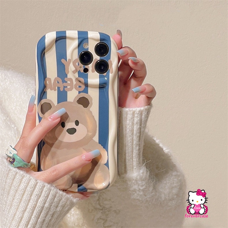 Flowers Case Untuk Vivo Y36 Y35 Y21 Y16 Y30 Y22 Y12 Y33s Y15 Y15A Y22s Y21s Y02 Y11 Y17 Y51A Y31 Y95 Y91 Y51 Y12s Y91C Y20 Y15s Y12i Y20i Beruang Lucu Stripe 3D Wavy Curved Edge Case