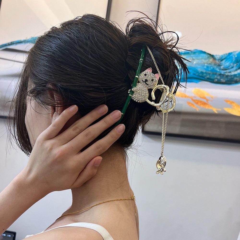 Agustina Hair Claw Besar Ponytail Holder Temperamen Untuk Gadis Capung Kucing Hiasan Kepala Hiasan Kepala Logam Panda Hiu Klip