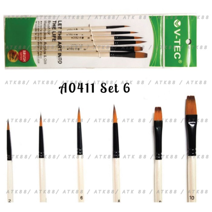 

V-Tec Brush A0411 Set 6 / Kuas Lukis Set isi 6 / VTEC Artist Brush