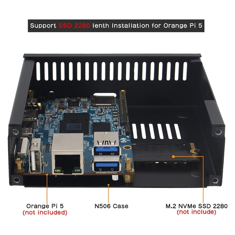 Bt N506 Metal Case- Untuk Orange Pi5 5B Enclosure Box Dengan Cooling Fan Alloy- Heatsink Pads Supports M2 NVMe Ssd2280