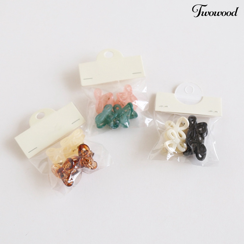 Twowood 4Pcs Transparan Permen Warna Non-Slip Poni Samping Jepit Rambut Ikatan Simpul Bentuk Putri Kecil Klip Rambut Styling Aksesoris