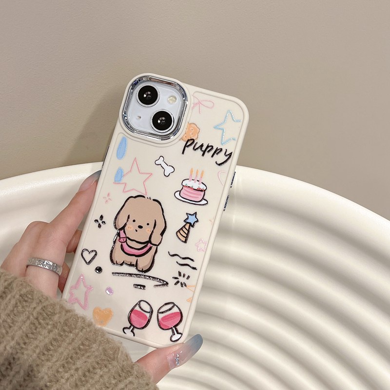 All New Electroplated Camera Skin Silicone Soft Case IPhone 11 12 13 14 Pro Max Women's Fashion Gift Cute Cartoon Phone Case Pet Dog CAKE