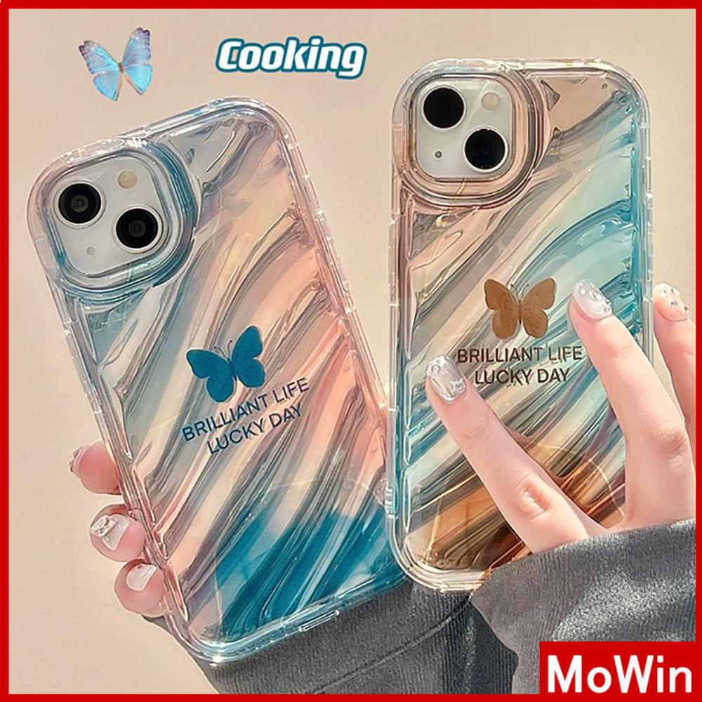 Case iPhone 14 Pro Max iPhone Case Laser Reflektif Bening Phone Case TPU Soft Case Airbag Gradien Sederhana Kupu-kupu Kompatibel dengan iPhone 13 Pro Max 12 Pro Max 11 Xr Xs Max 7 8Plus