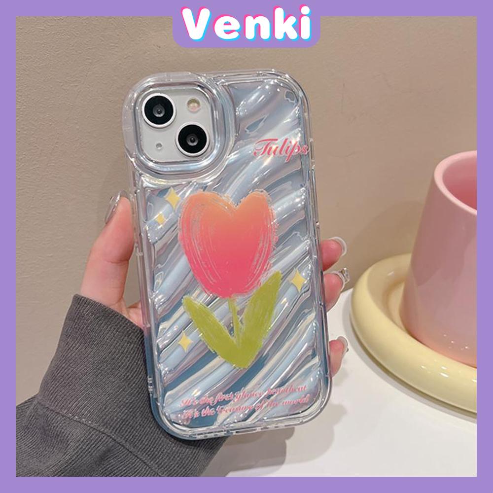 VENKI - Untuk iPhone 11 iPhone Case Laser Reflektif Bening Phone Case TPU Soft Shockproof Airbag Phone Case Cantik Tulip Kompatibel dengan iPhone 14 13 Pro max 12 Pro Max XR 7 8PLus