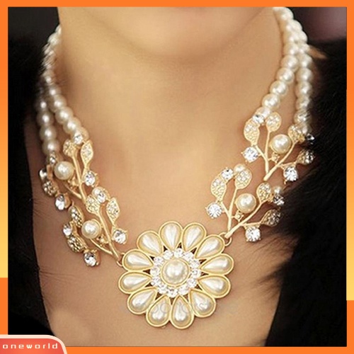 [WOD] Fashion Wanita Elegan Mutiara Imitasi Berlian Imitasi Bunga Bib Kerah Kalung Choker