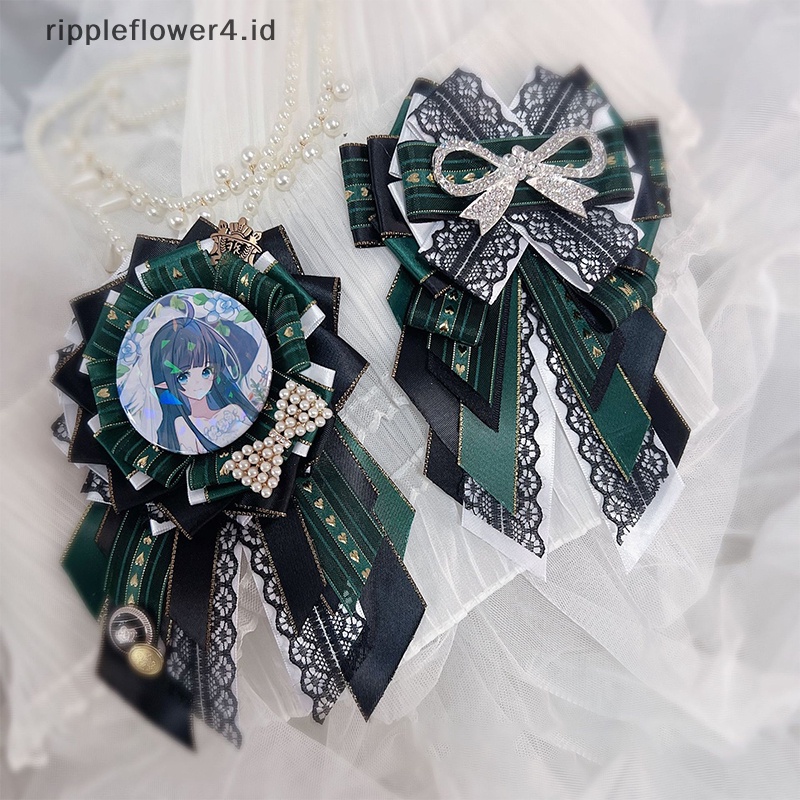 {rippleflower4.id} Anime Badge Holder Sutra Logam Manis Desain Retro Dekorasi Aksesoris Lolita Anime Lencana Pin Bros Pita Bowtie Ransel Badge Holder Tas Aksesoris~