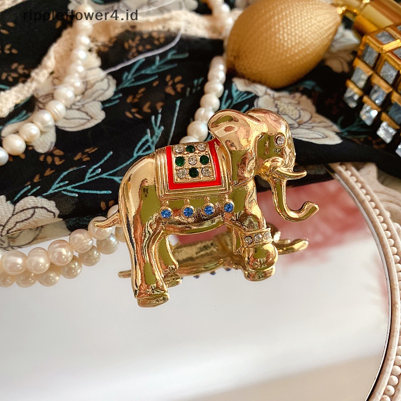 {rippleflower4.id} Bros Gajah Vintage Bros Hewan Pin Logam Pakaian Perhiasan Broche Aksesoris~