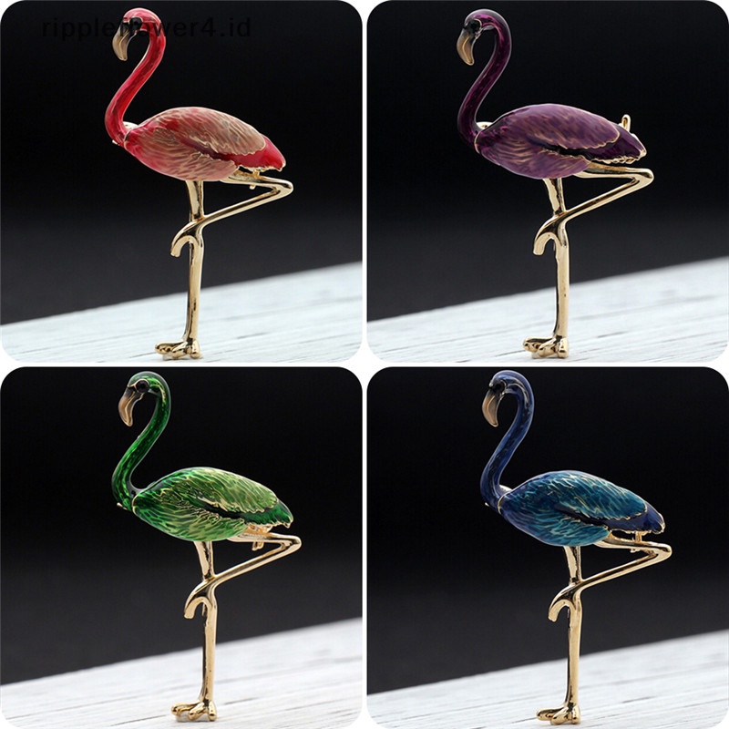 {rippleflower4.id} Flamingo Bros Pin Enamel Kerah Bros Wanita Lencana Perhiasan Bros Aksesoris~