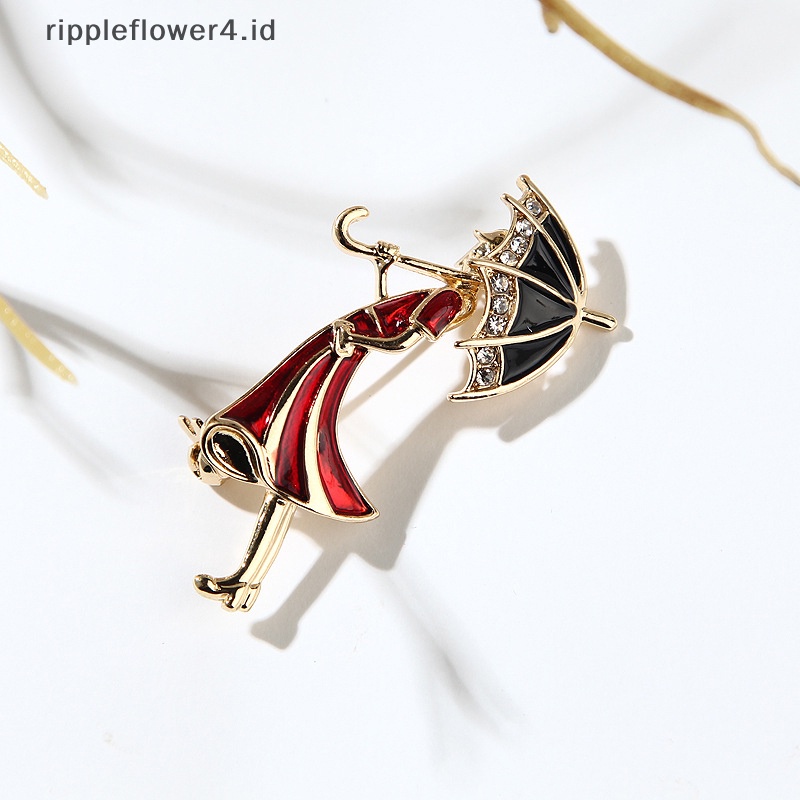 {rippleflower4.id} Bros Lady Retro Elegan Akrilik Untuk Wanita Desainer Mengambil Payung Beauty Figure Brooch Pin Hadiah~