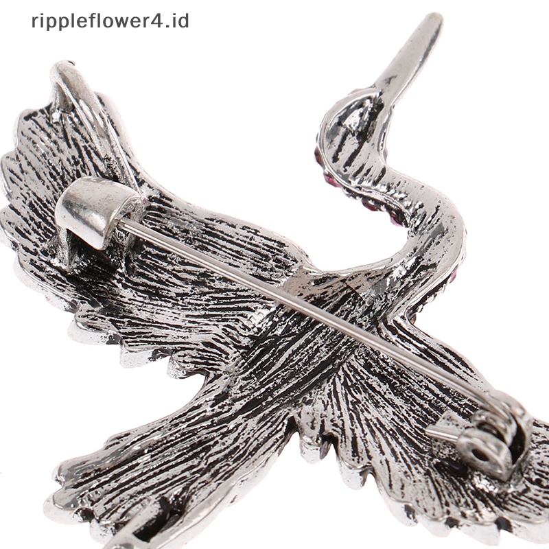 {rippleflower4.id} Berlian Imitasi Crane Bird Bros Wanita Alloy Sparking Hewan Bros Pin Hadiah~