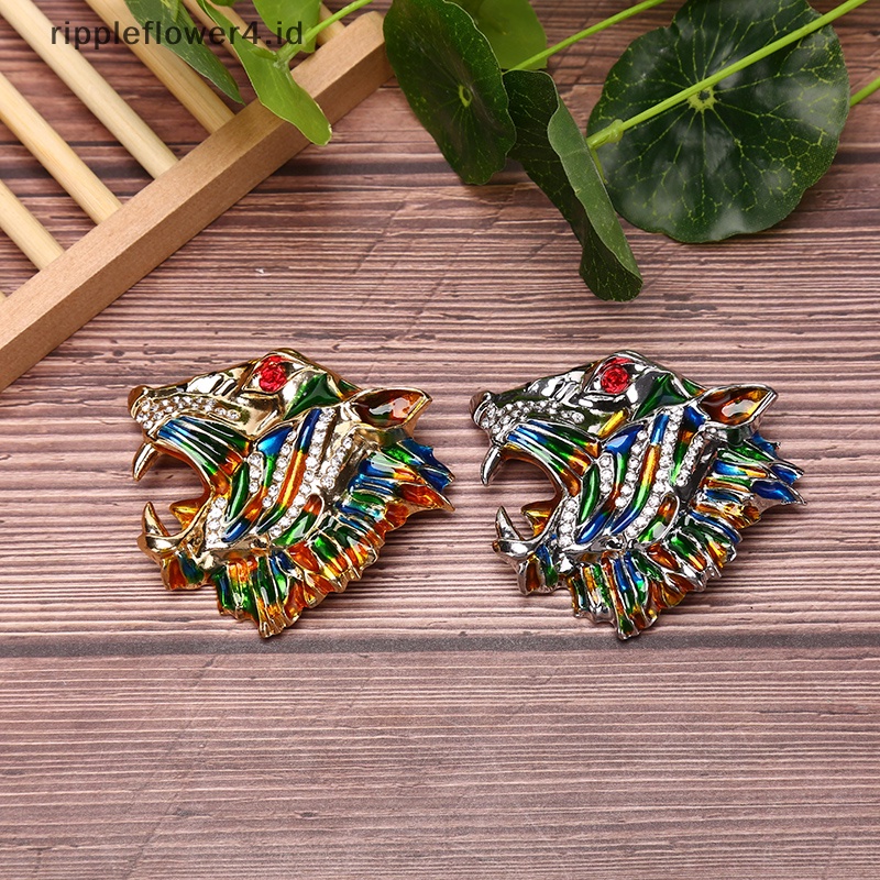 {rippleflower4.id} Vintage Enamel Warna-Warni Berlian Imitasi Kristal Kepala Harimau Bros Pin Perhiasan Hadiah~