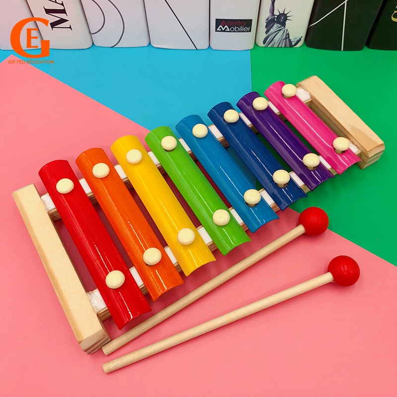 Anak-anak Belajar Musik Kayu8Catatan Xylophone Bayi Anak Montessori Sensory Toys