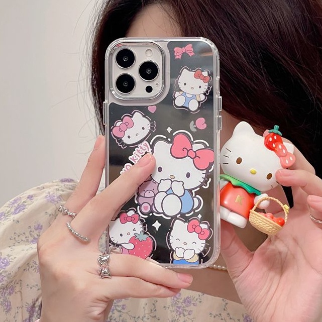 Fashion Silver Hello Kitty Mirror Soft TPU Case iP iPhone 11 12 13 14 Pro Max New FTD Casing Apple