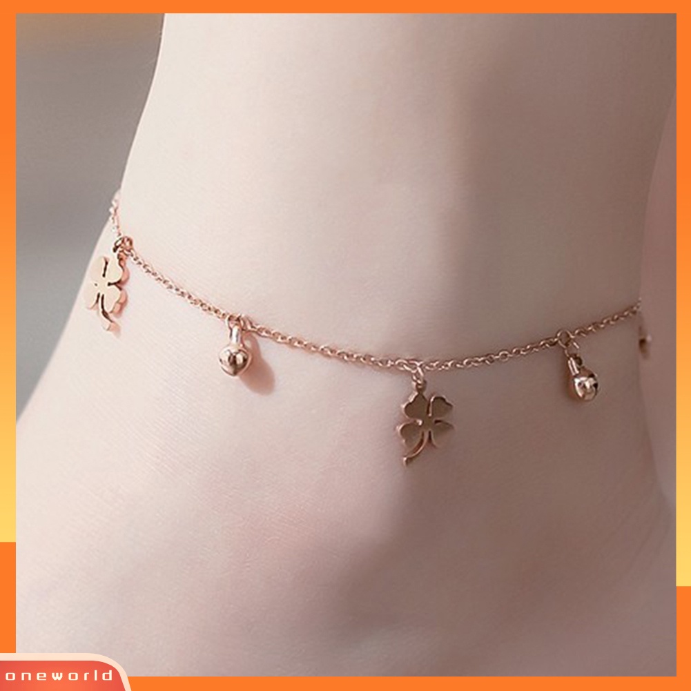 [WOD] Lucky Clover Bells Charm Anklet Kaki Rantai Wanita Musim Panas Sandal Ankle Bracelet