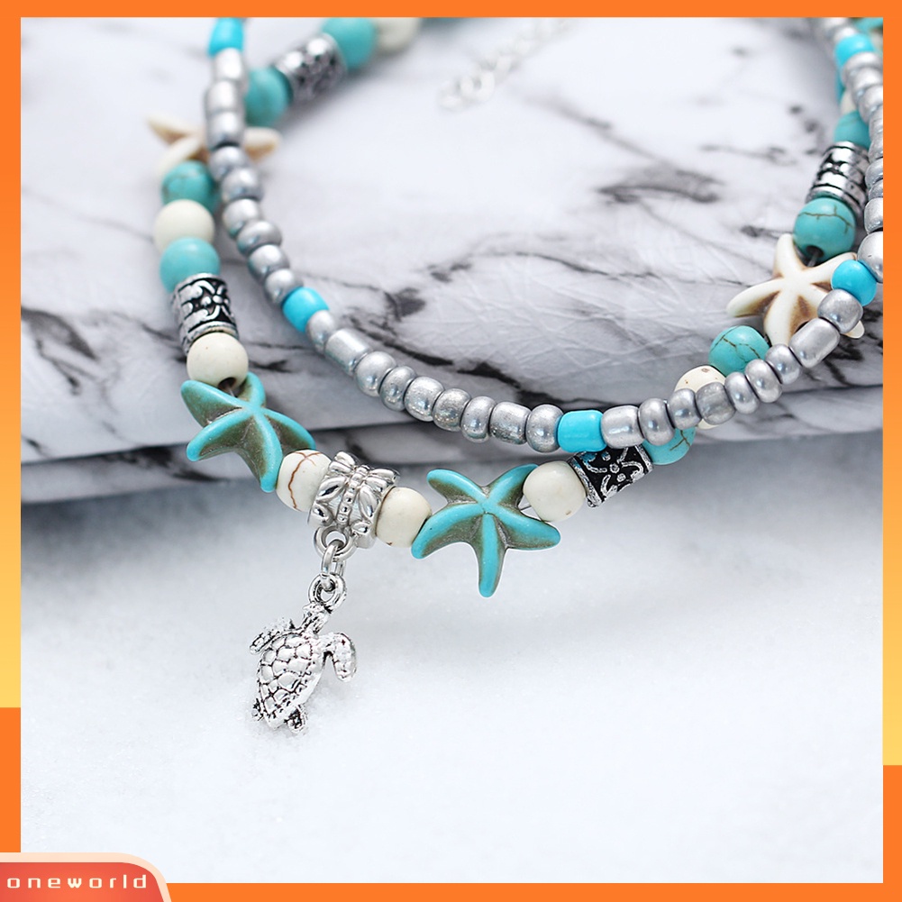 [WOD] Wanita Fashion Bintang Laut Manik-Manik Liontin Gelang Kaki Rantai Perhiasan Pantai
