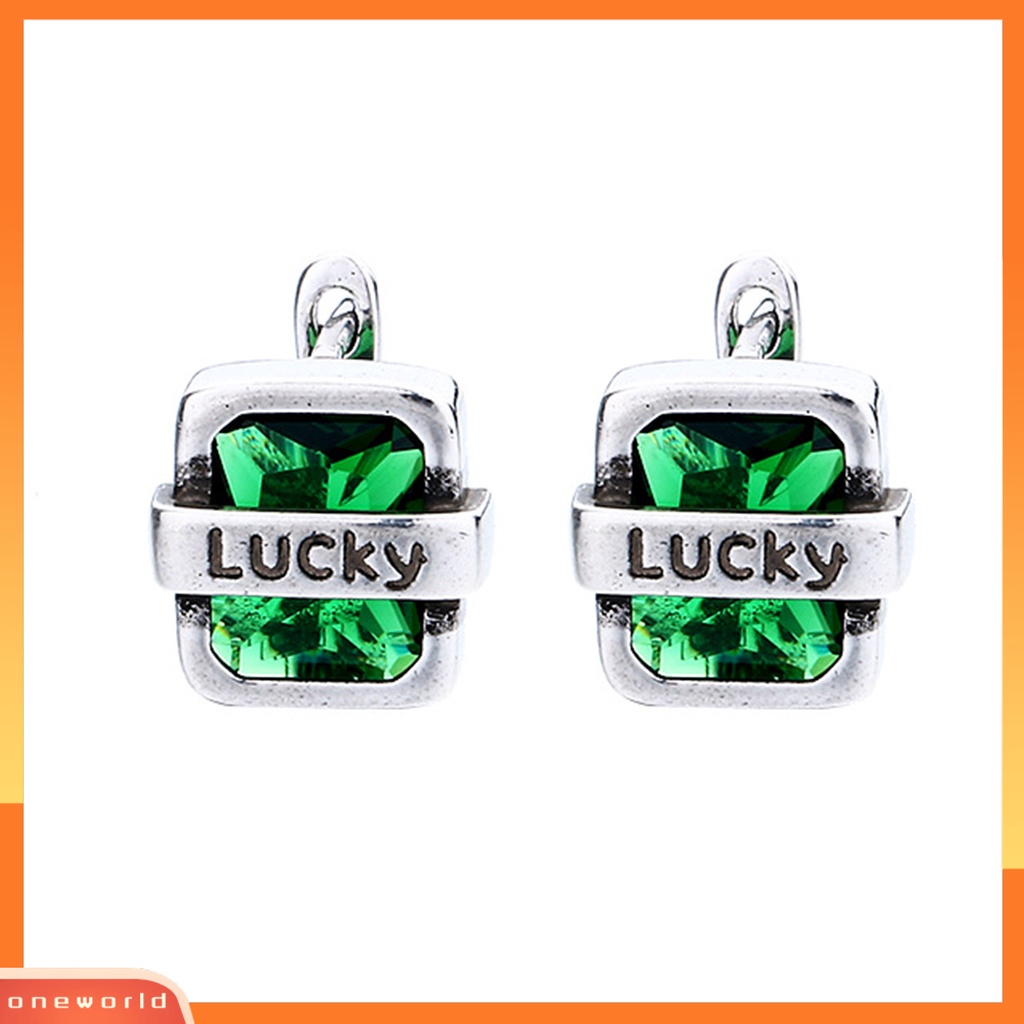 [WOD] 1pasang Anting Pejantan Alfabet Persegi Hijau Hip Hop Cubic Zirconia Earrings Untuk Prom Pesta Pernikahan Perjamuan