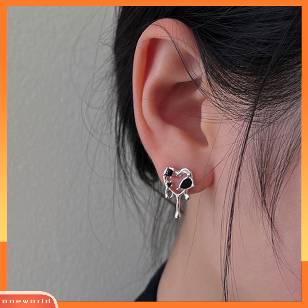 [WOD] 1pasang Wanita Anting Hitam Jantung Pesona Busana Harian Berlian Imitasi Tindik Studs Earring Pesta Perhiasan Hadiah Fashion Jewelry