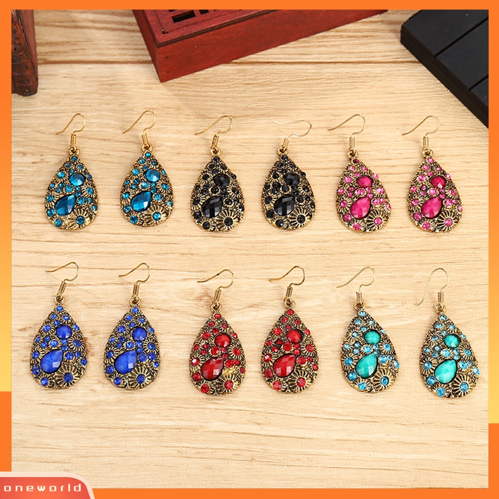 [WOD] 1pasang Anting Menjuntai Gaya Etnik Berlian Imitasi Mengkilap Hias Semua Pertandingan Perhiasan Hadiah Permata Imitasi Wanita Vintage Water Drop Pendant Earrings Untuk Pacaran