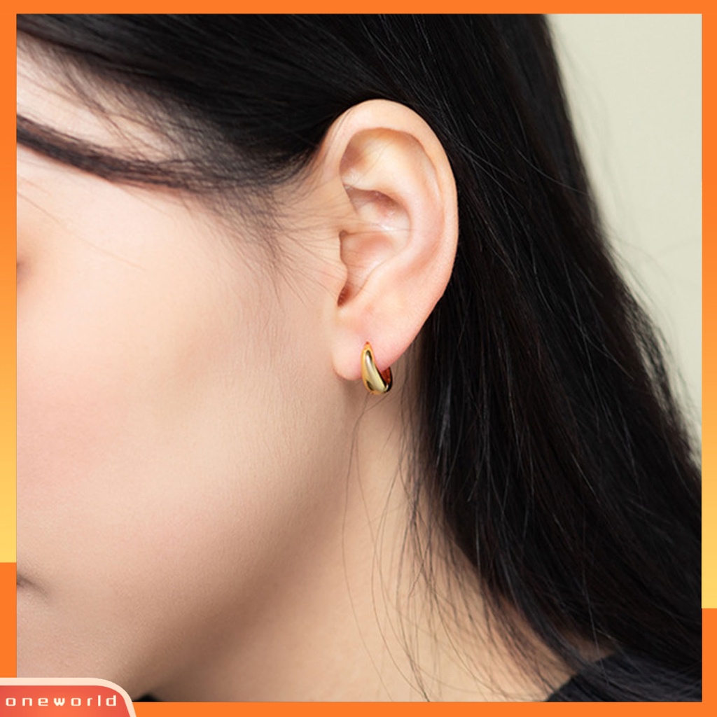 [WOD] 1pasang Huggie Earrings Bulat Lingkaran Warna Solid Permukaan Halus Anti-Cacat Colorfast Hias Shiny Cubic Zirconia Tahan Lama Dilapisi Wanita Anting Untuk Belanja