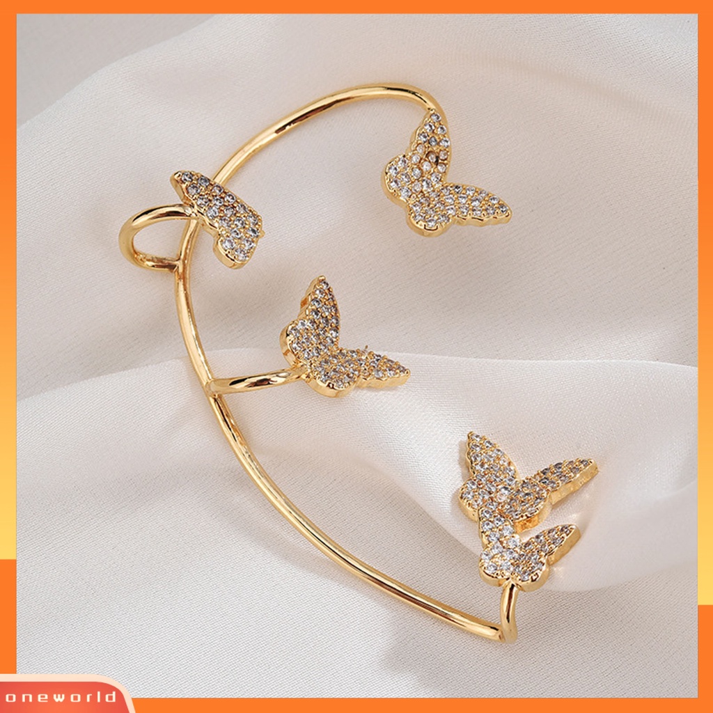 [WOD] 1pc Klip Anting Butterfly Rhinestones Perhiasan Simple Halus Manset Telinga Untuk Pernikahan