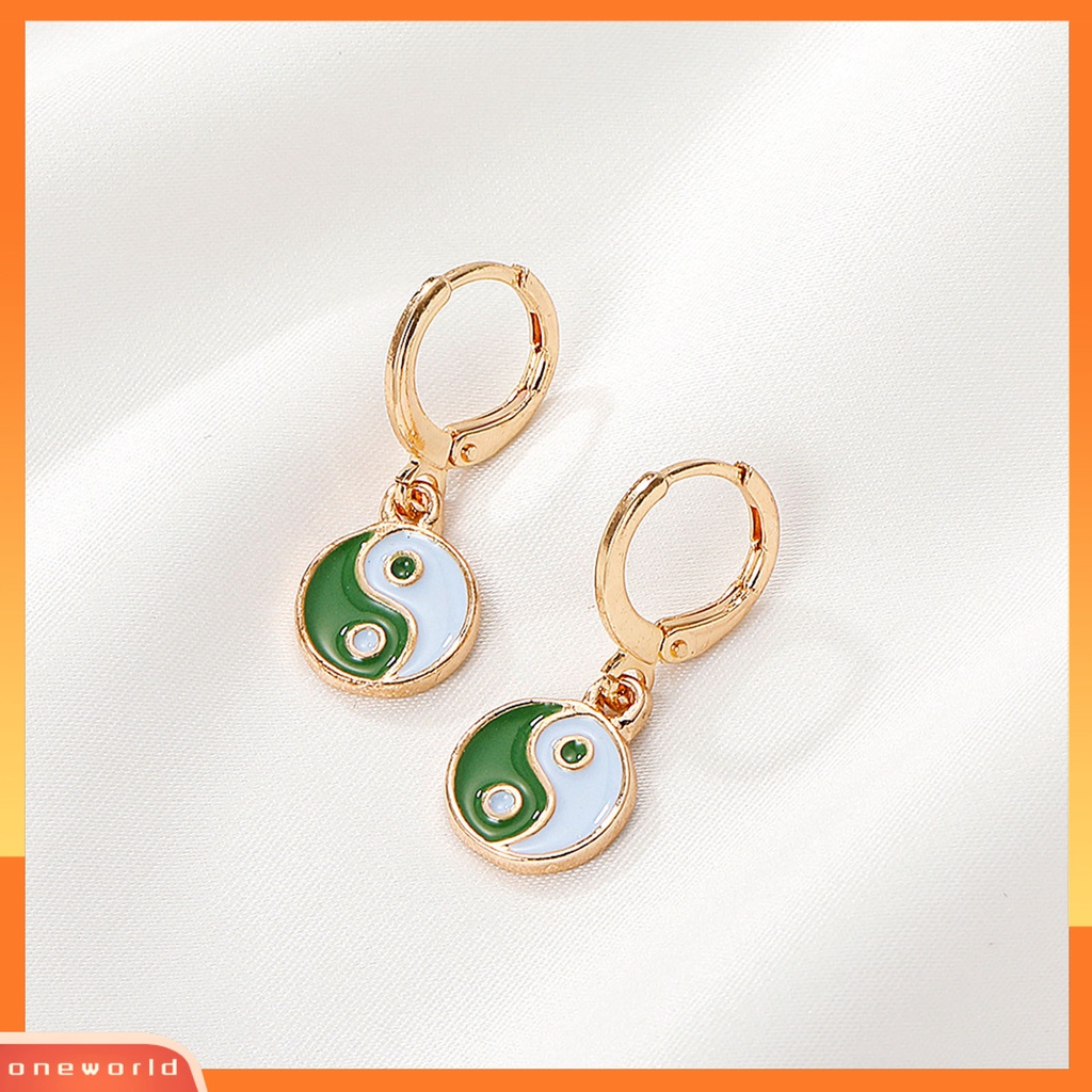 [WOD] 1pasang Anting Tetes Tindik Romantis Tradisional Warna-Warni Tai Chi Yin Yang Anting Hoop Perhiasan Pesta