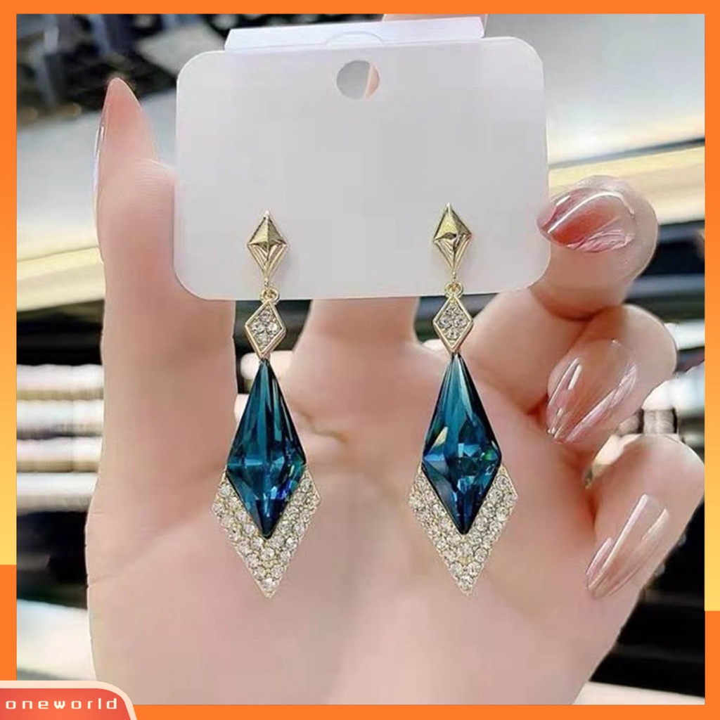 [WOD] 1pasang Anting Wanita Belah Ketupat Berlian Imitasi Kristal Imitasi Ringan Berkilau Menjuntai Earrings Untuk Perjamuan