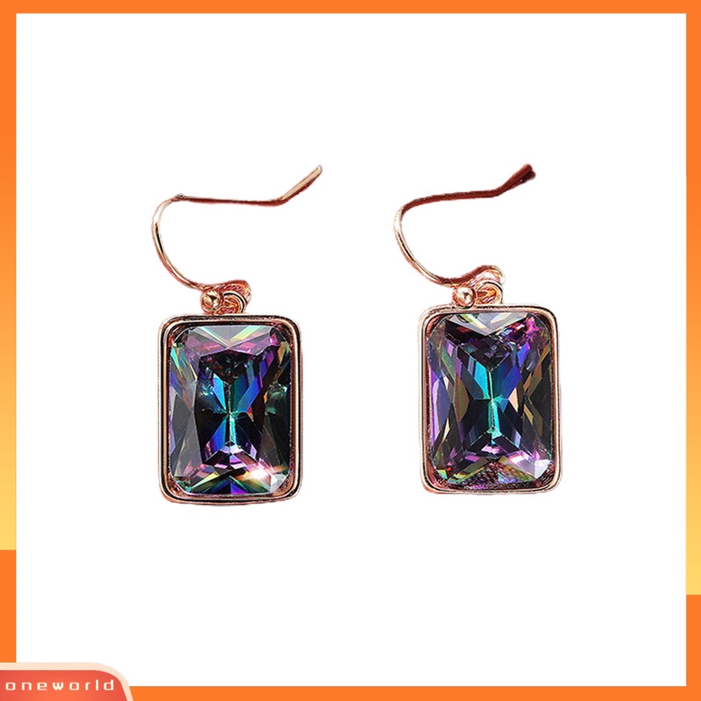 [WOD] 1pasang Shiny Luxury Drop Earrings Copper Multicolor Cubic Zirconia Anting Kait Perhiasan Pesta