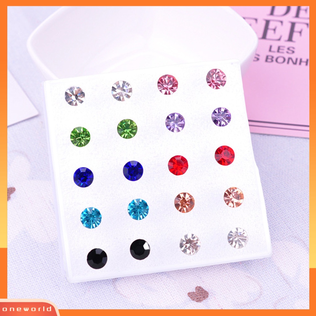 [WOD] 20pasang Wanita Ear Studs Set Shiny Cubic Zirconia Indah Ringkas Bersinar Multi-Warna Hias Stainless Tidak Bahaya Zirconia Women Earrings Set Untuk Pakaian Sehari-Hari