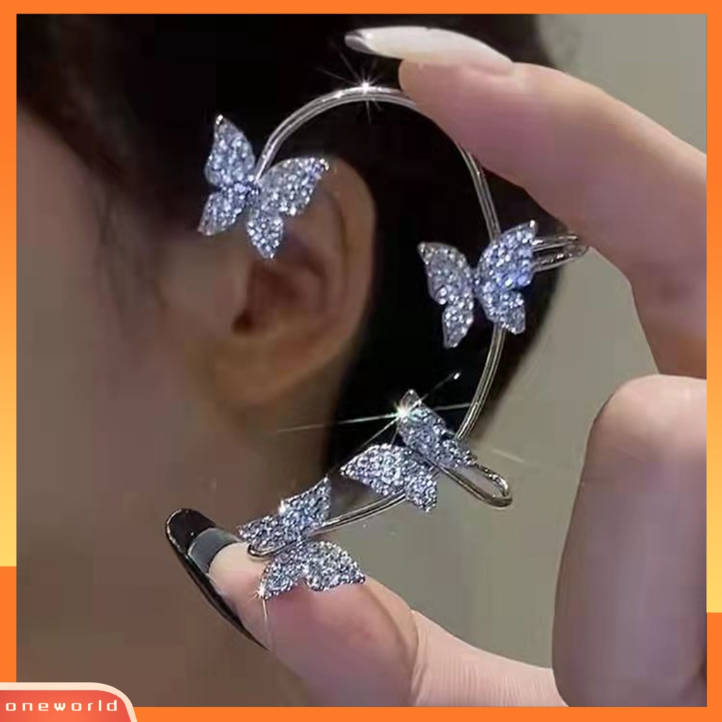 [WOD] 1pasang Anting Klip Butterfly Perhiasan Berlian Imitasi Temperamen Manset Telinga Busur Untuk Pakaian Sehari-Hari