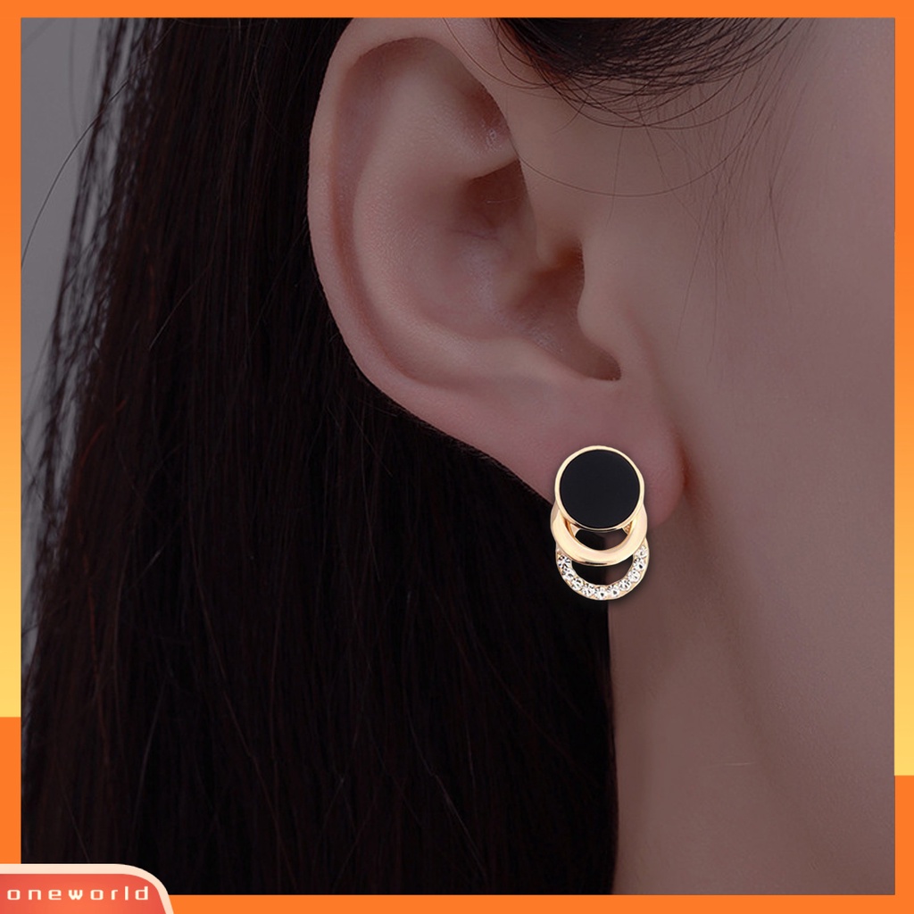 [WOD] 1pasang Ear Studs Multi-layer 3cincin Bulat Lingkaran Hitam Hadiah Fashion Perhiasan Berlian Imitasi Berkilau Wanita Anting Untuk Harian