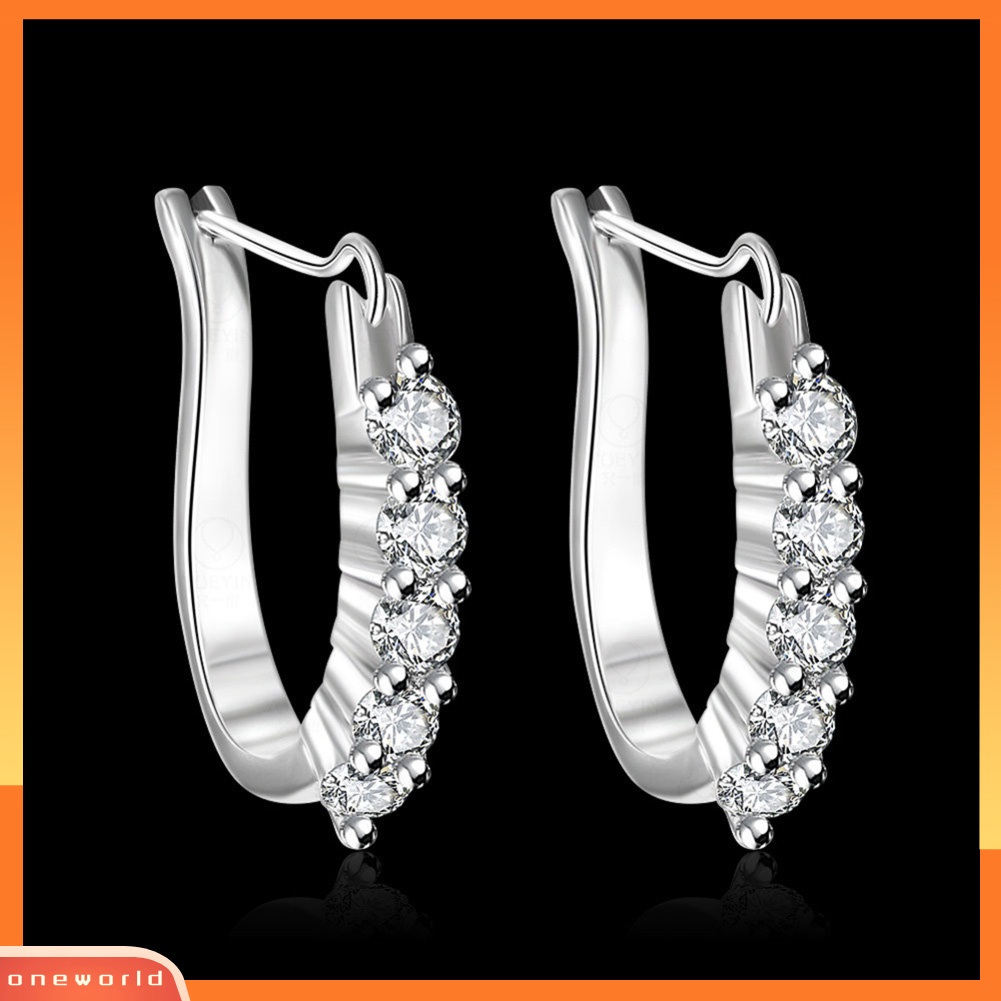 [WOD] Wanita Cubic Zirconia Hias Perak Berlapis U Bentuk Telinga Stud Anting Perhiasan Hadiah